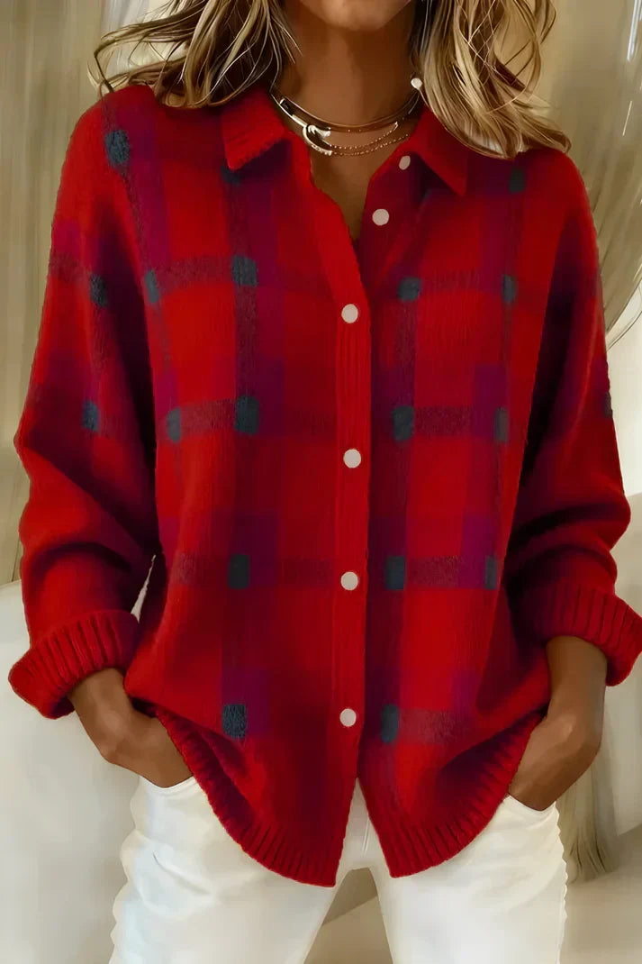 Barbara – Zachte Geweven Blouse met Ruitpatroon