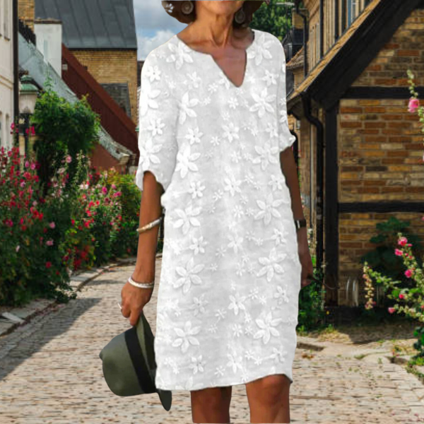 Dames Zomer Bloemenprint Midi Jurk met V-Hals en Halflange Mouwen