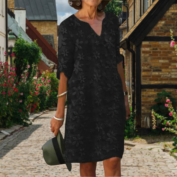 Dames Zomer Bloemenprint Midi Jurk met V-Hals en Halflange Mouwen