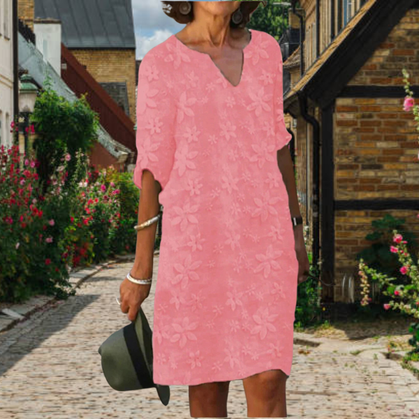 Dames Zomer Bloemenprint Midi Jurk met V-Hals en Halflange Mouwen