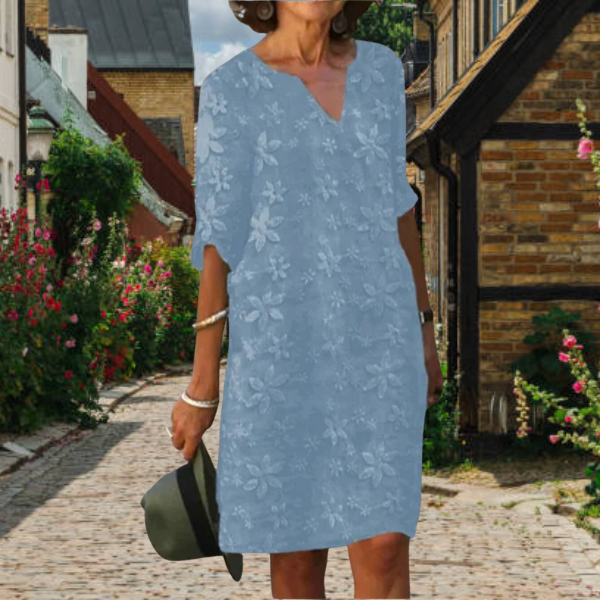 Dames Zomer Bloemenprint Midi Jurk met V-Hals en Halflange Mouwen