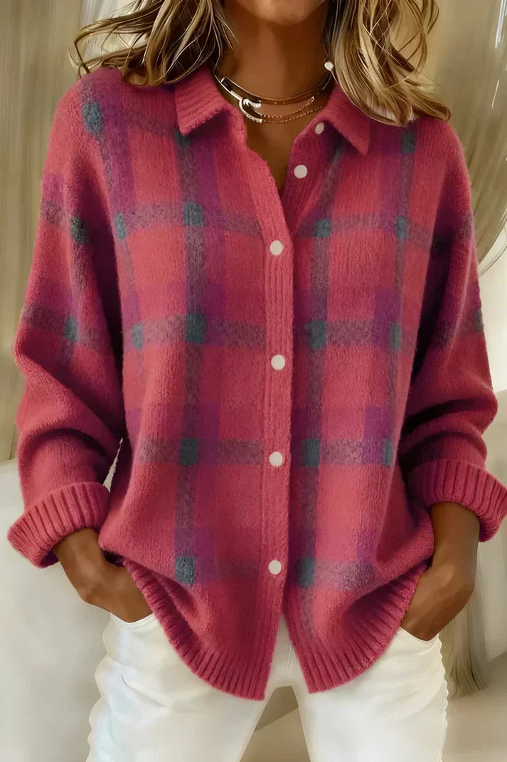 Barbara – Zachte Geweven Blouse met Ruitpatroon