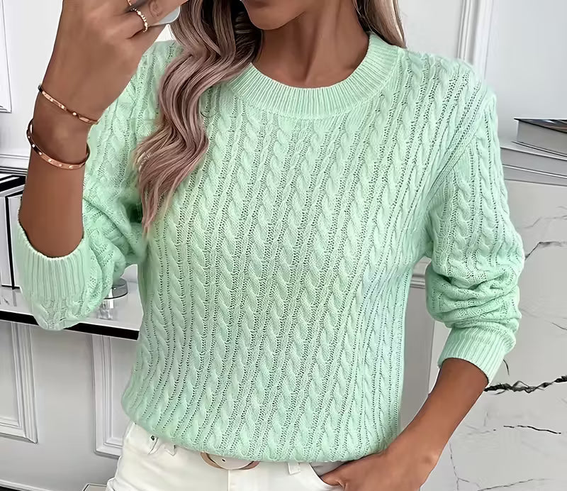 Salma | Crew-Neck Kabelgebreide Vloeiende Trui