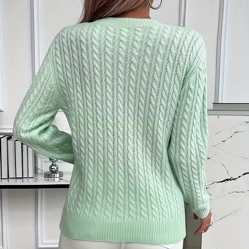 Salma | Crew-Neck Kabelgebreide Vloeiende Trui