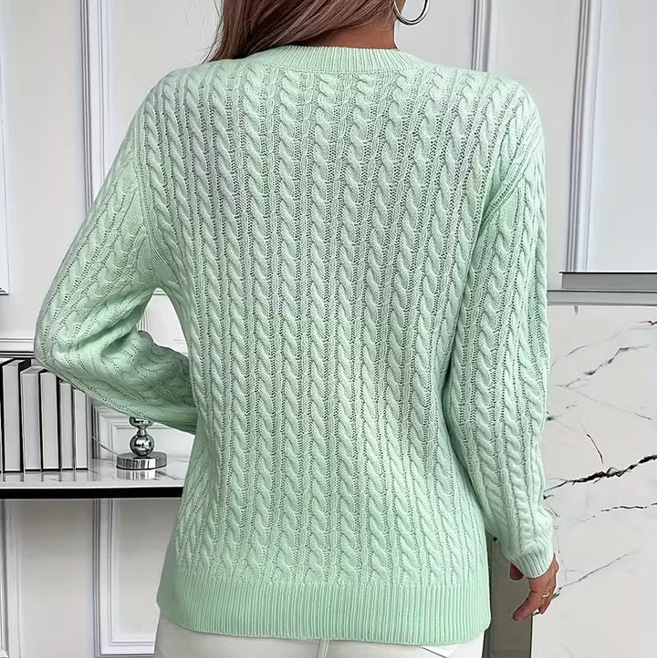 Salma | Crew-Neck Kabelgebreide Vloeiende Trui