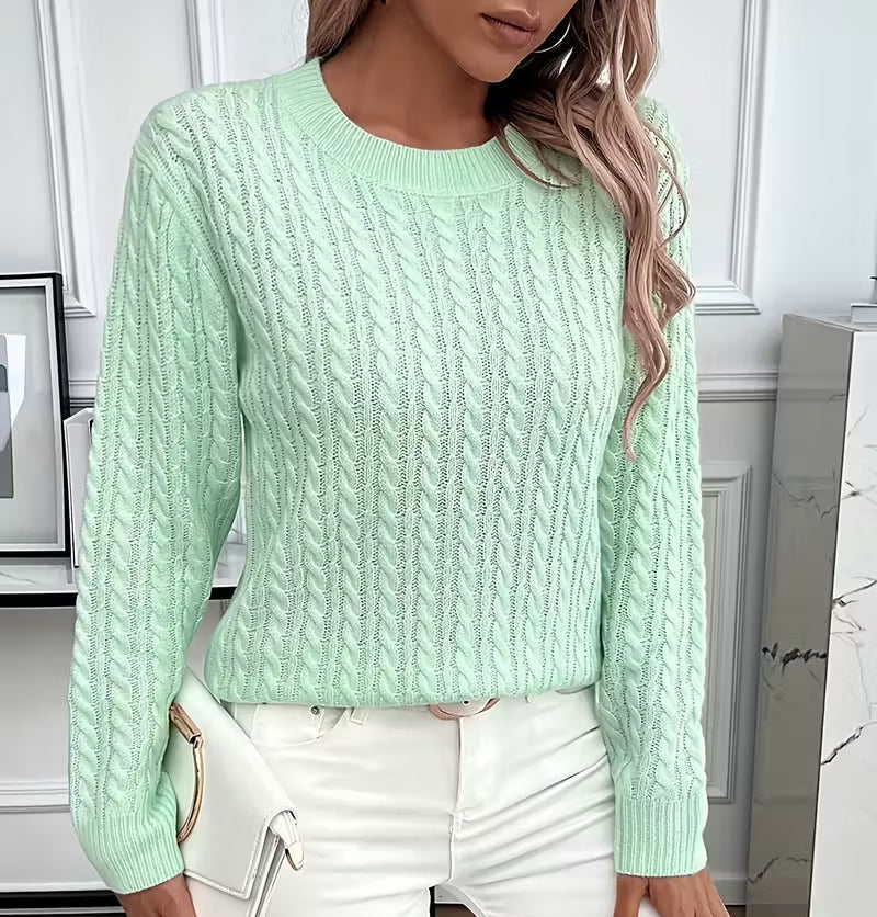 Salma | Crew-Neck Kabelgebreide Vloeiende Trui