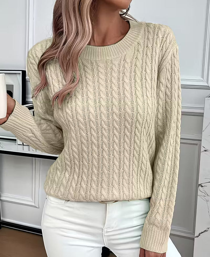 Salma | Crew-Neck Kabelgebreide Vloeiende Trui