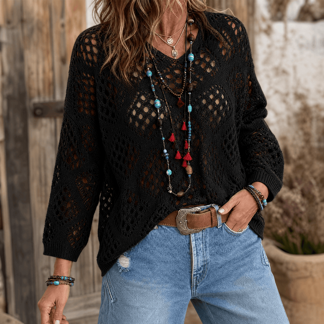 Sunfara – Vrouwen Boheemse Haak V-Hals Top