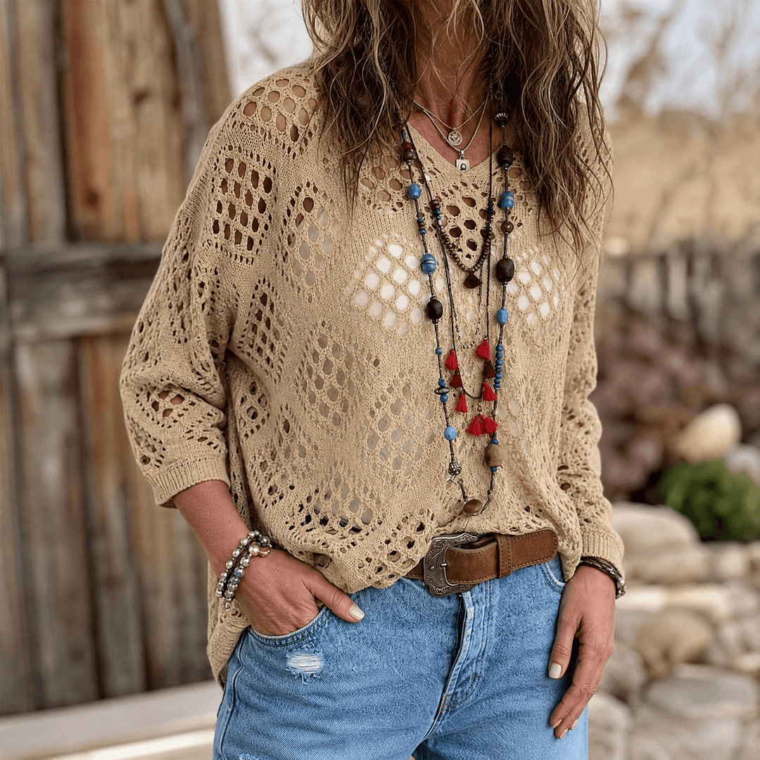Sunfara – Vrouwen Boheemse Haak V-Hals Top