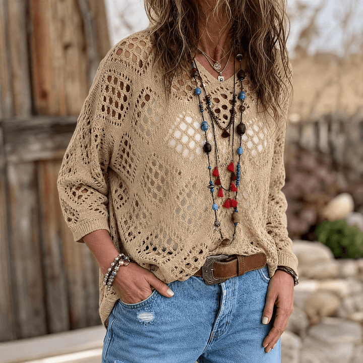 Sunfara – Vrouwen Boheemse Haak V-Hals Top