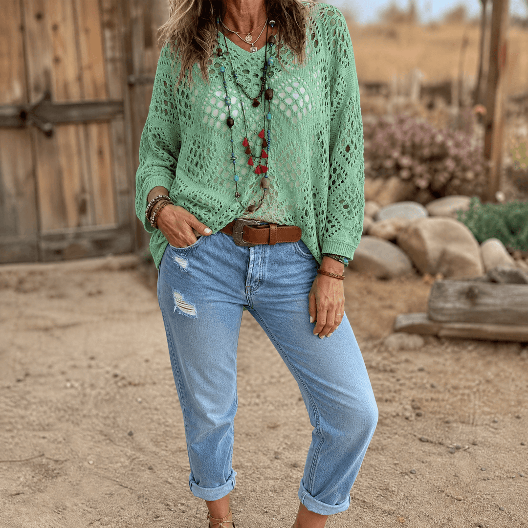 Sunfara – Vrouwen Boheemse Haak V-Hals Top
