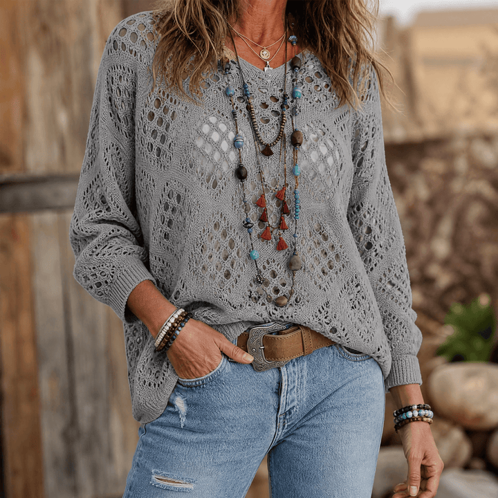 Sunfara – Vrouwen Boheemse Haak V-Hals Top