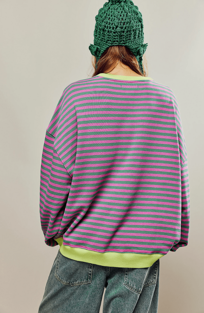 Dames Gestreepte Oversized Relaxed Fit Sweatshirt