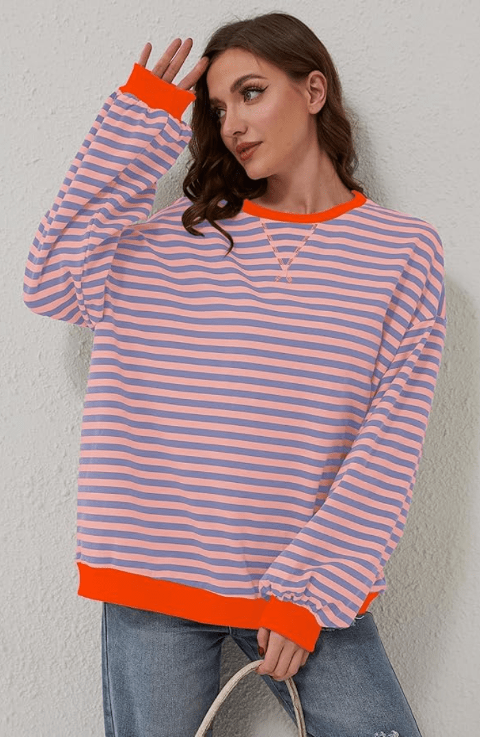 Dames Gestreepte Oversized Relaxed Fit Sweatshirt