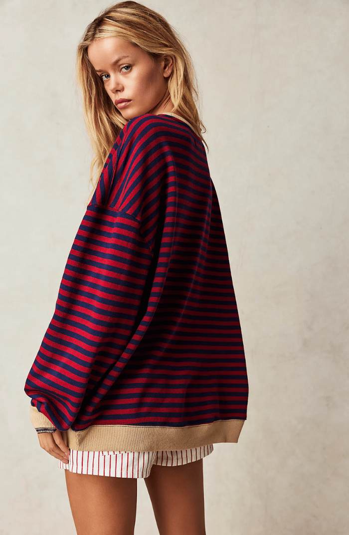 Dames Gestreepte Oversized Relaxed Fit Sweatshirt