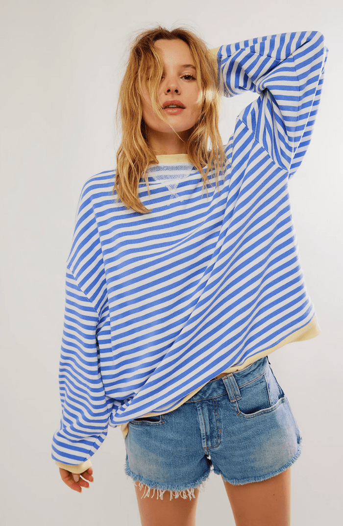 Dames Gestreepte Oversized Relaxed Fit Sweatshirt