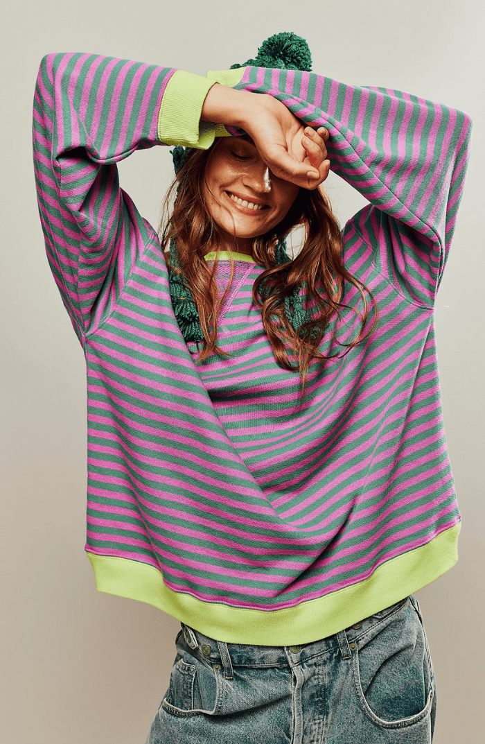Dames Gestreepte Oversized Relaxed Fit Sweatshirt