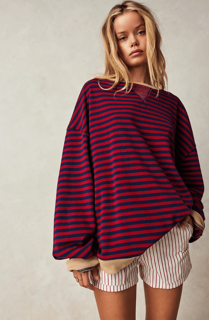 Dames Gestreepte Oversized Relaxed Fit Sweatshirt