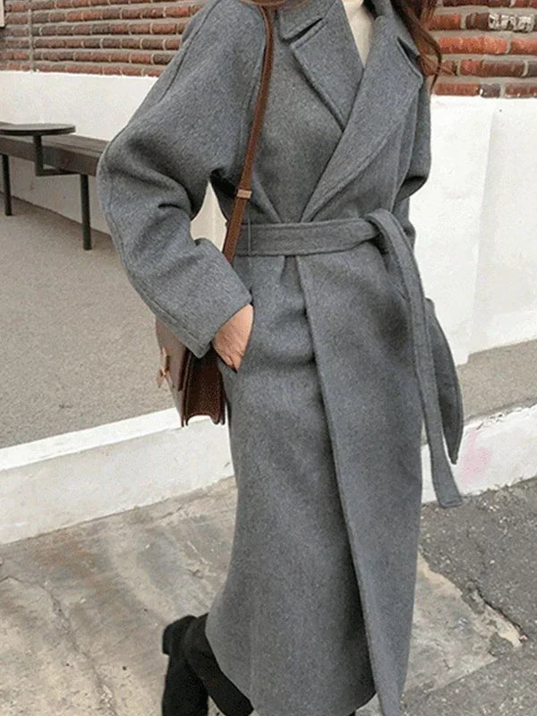 Dames Oversized Geknoopte Lange Jas