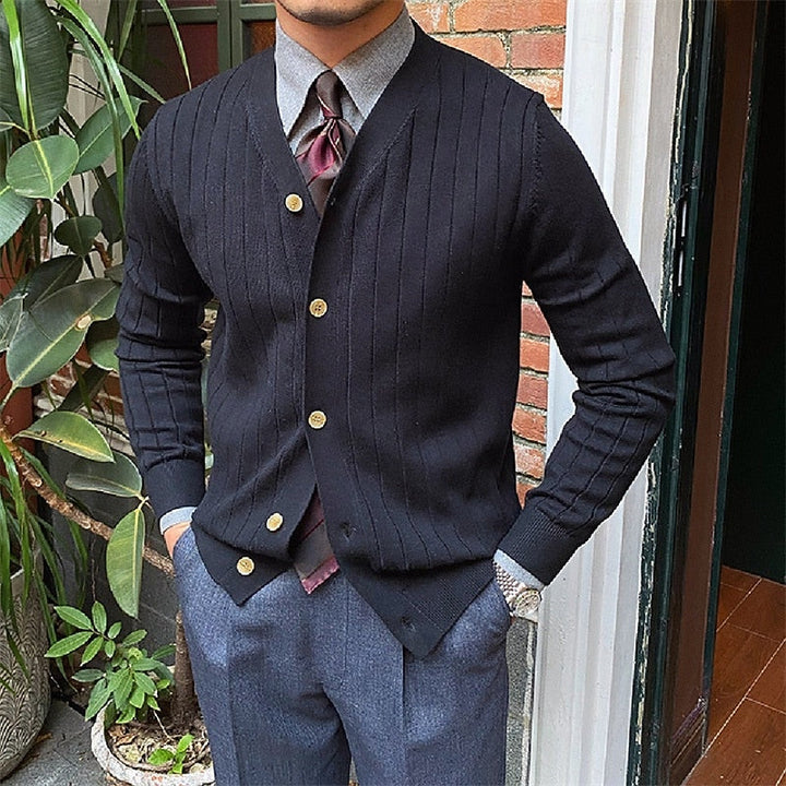 Vincent | Geribbelde V-Hals Knopen Cardigan