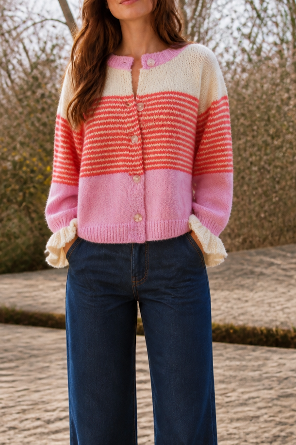 Warmweave – Kleur-Block Gestreepte Open-Front Gebreide Cardigan