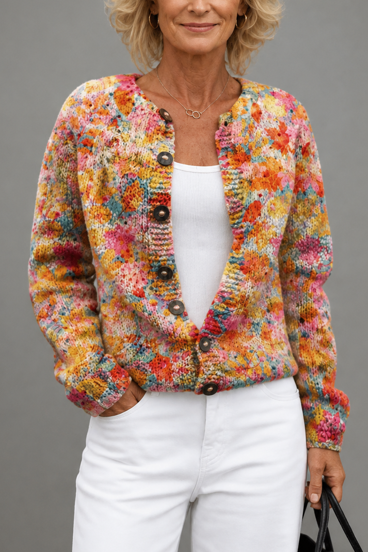Helena – Gebloemde Open-Voorkant Gebreide Cardigan