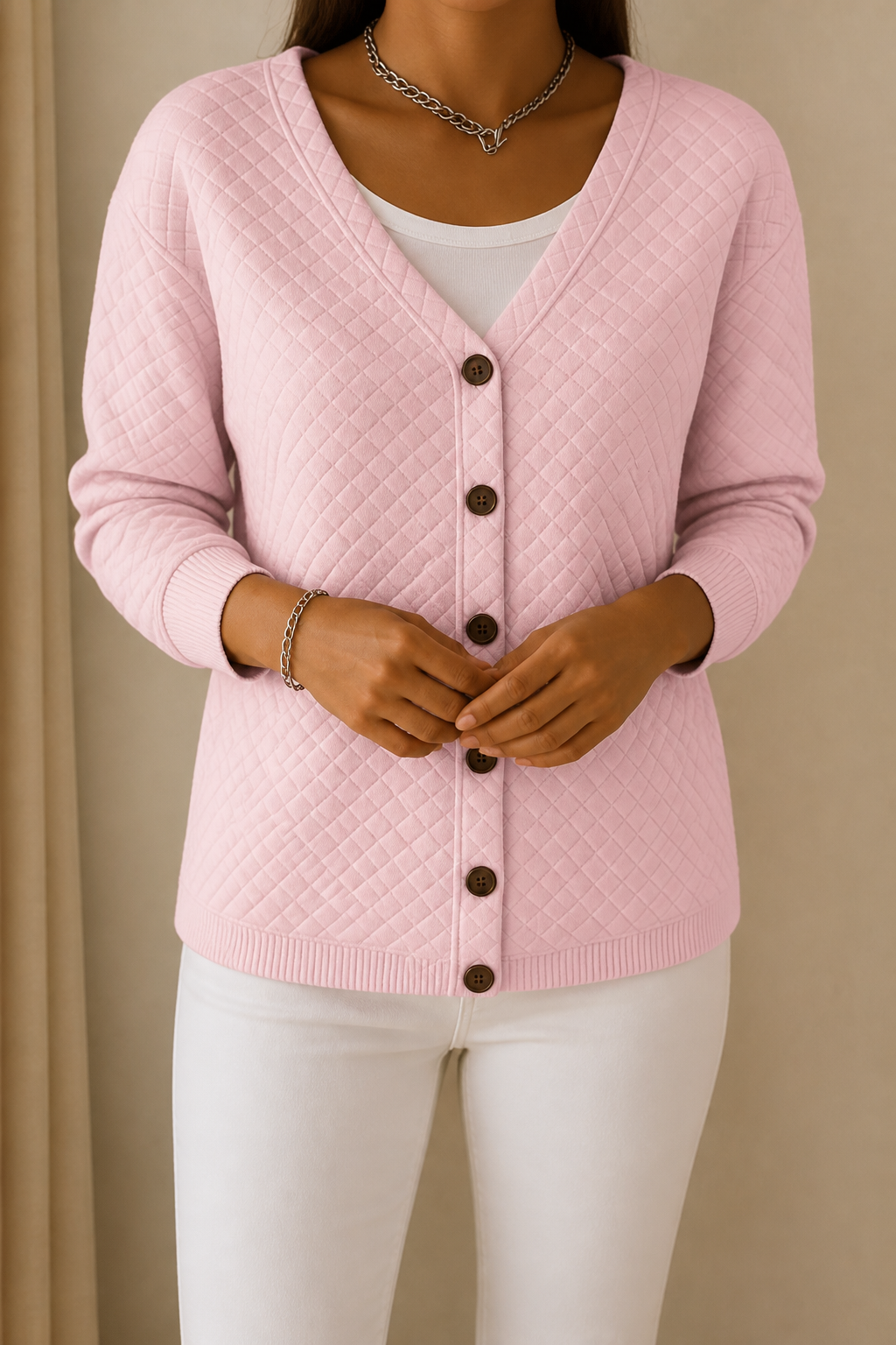 Holdwell – Diamantgequilte Open-Front Cardigan