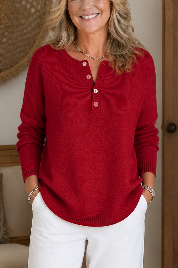 Wearbella – V-hals Knop Placket Breisweater