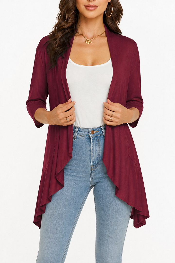 Wearbella – 3/4 Mouw Open Voorkant Waterval Cardigan