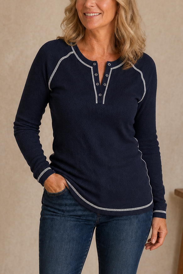 Wearbella – Wafelbrei Contrast Stitch Henley Top