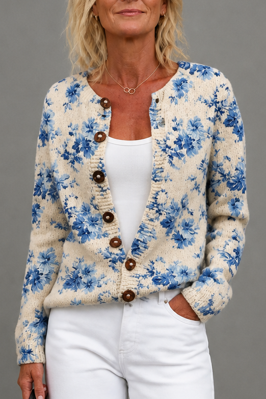 Helena – Gebloemde Open-Voorkant Gebreide Cardigan