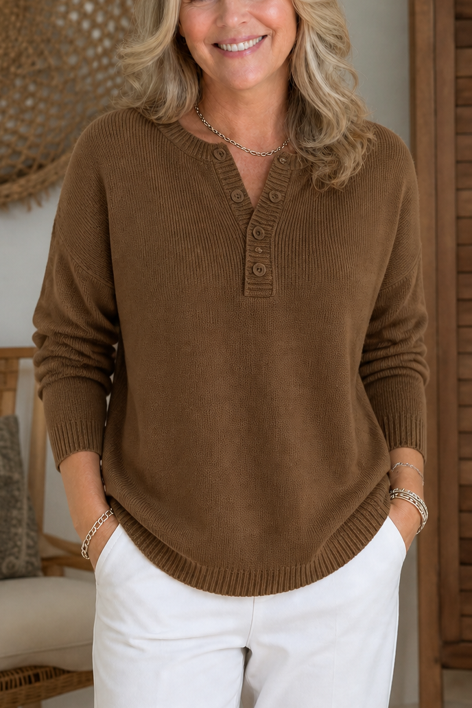Wearbella – V-hals Knop Placket Breisweater