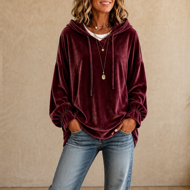 Wearbella – Rimpelmanchet Fluwelen Relaxed Hoodie
