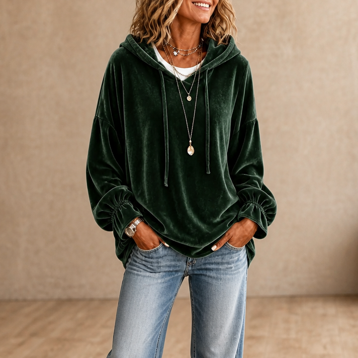 Wearbella – Rimpelmanchet Fluwelen Relaxed Hoodie