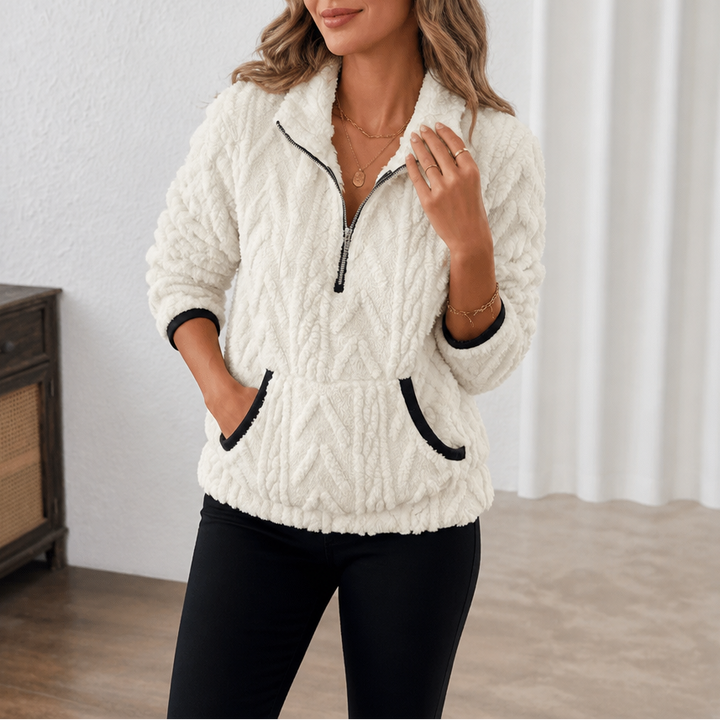 Lunelle – Pluche Half-Zip Fleece Pullover Met Kangoeroe Zak