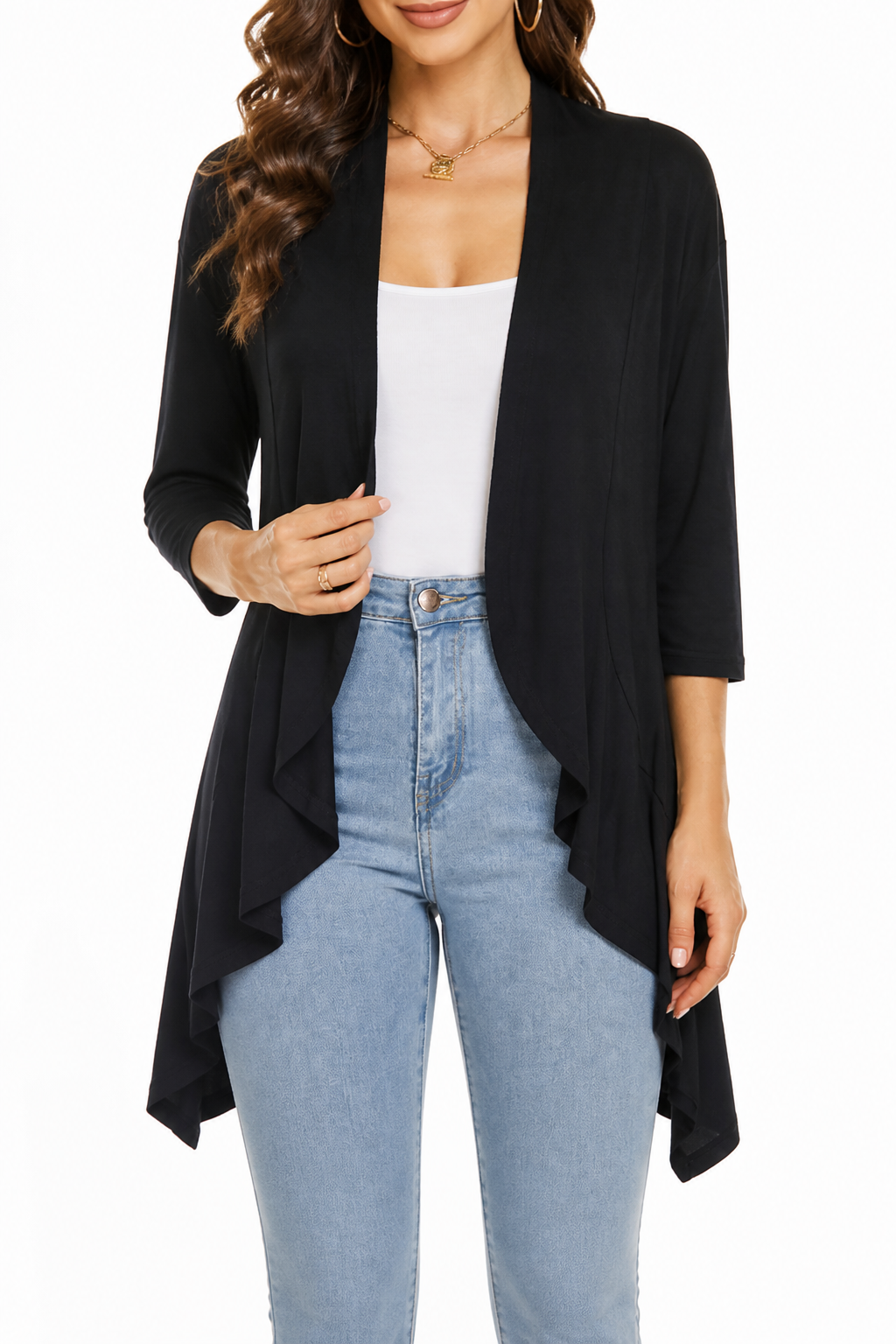 Wearbella – 3/4 Mouw Open Voorkant Waterval Cardigan