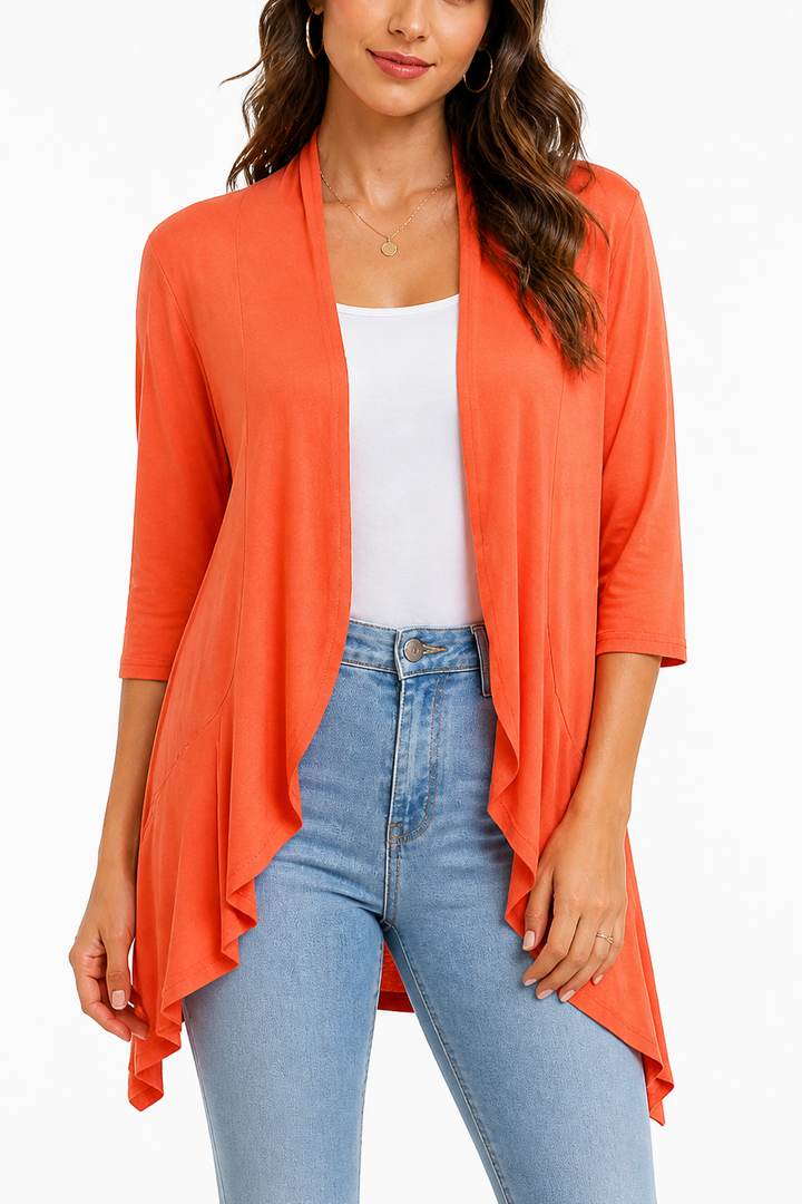 Wearbella – 3/4 Mouw Open Voorkant Waterval Cardigan