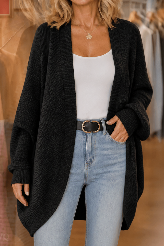 Wearbella – Batwing Mouw Open-Front Gebreide Cardigan