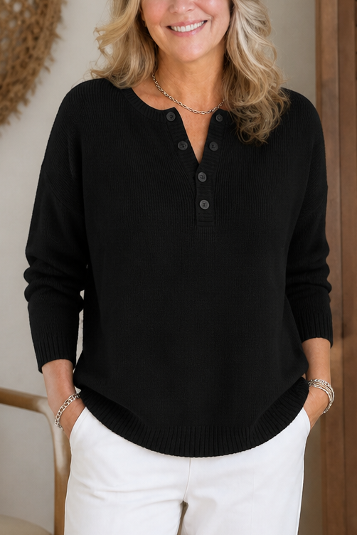 Wearbella – V-hals Knop Placket Breisweater