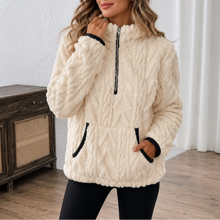 Lunelle – Pluche Half-Zip Fleece Pullover Met Kangoeroe Zak
