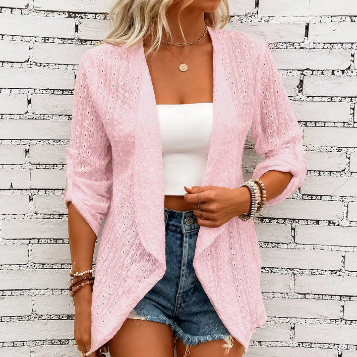Solelle – Eyelet Waterfall Open-Front Cardigan voor Vrouwen