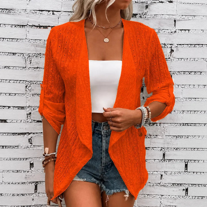 Solelle – Eyelet Waterfall Open-Front Cardigan voor Vrouwen