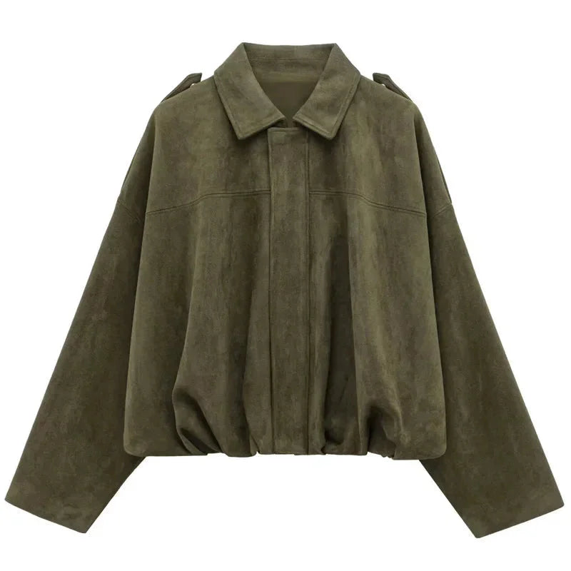 Dames Oversized Faux Suède Bomberjack met Relaxed Streetwear Pasvorm