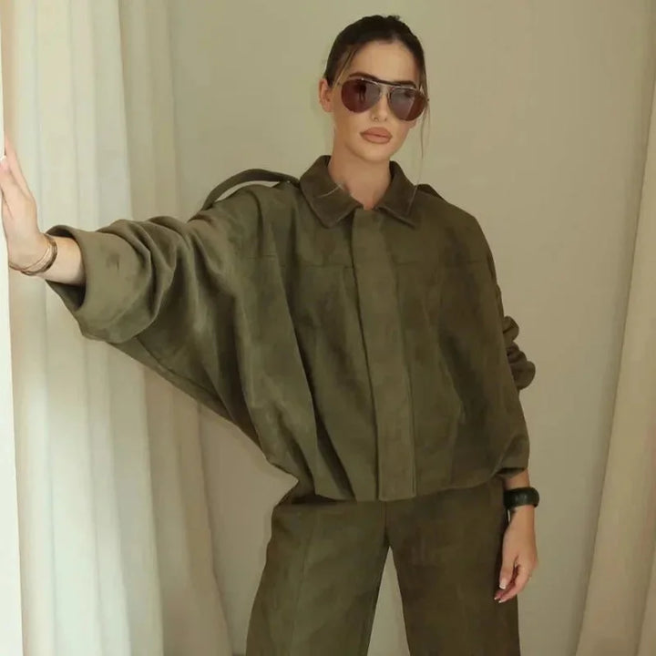 Dames Oversized Faux Suède Bomberjack met Relaxed Streetwear Pasvorm