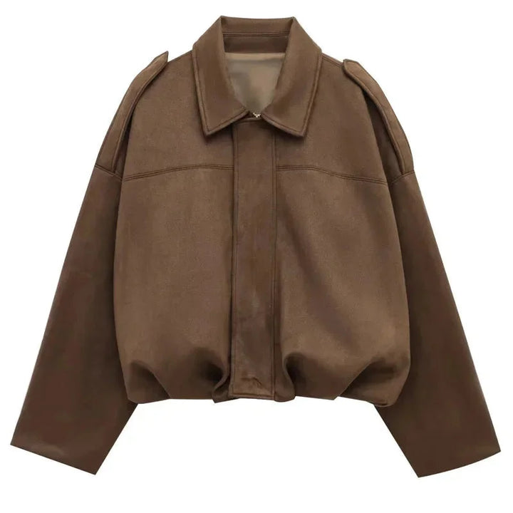 Dames Oversized Faux Suède Bomberjack met Relaxed Streetwear Pasvorm