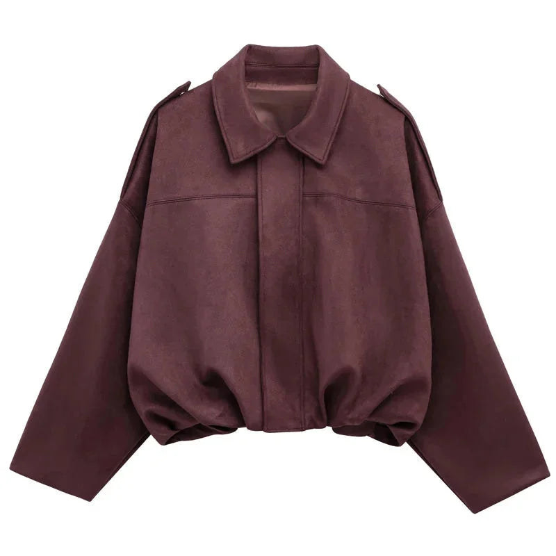Dames Oversized Faux Suède Bomberjack met Relaxed Streetwear Pasvorm