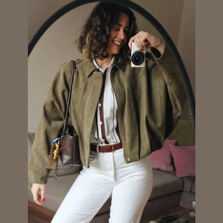 Dames Oversized Faux Suède Bomberjack met Relaxed Streetwear Pasvorm