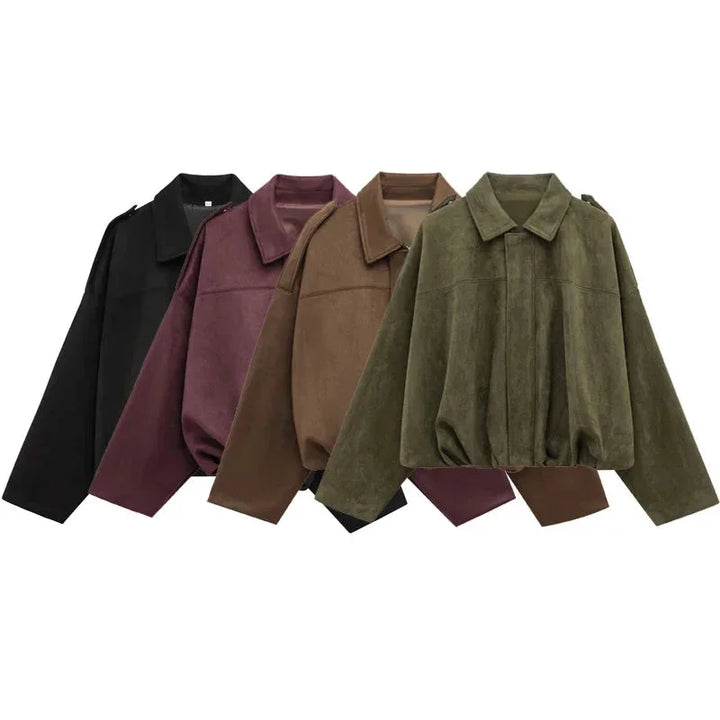 Dames Oversized Faux Suède Bomberjack met Relaxed Streetwear Pasvorm