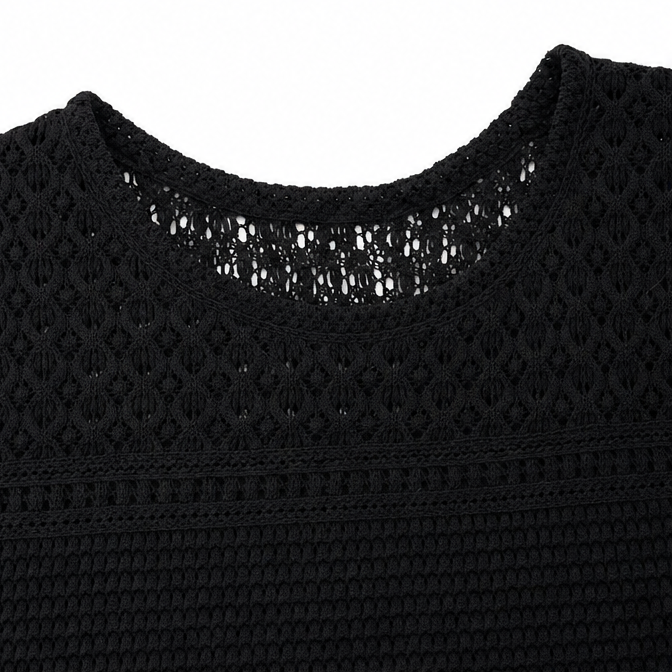 Wearbella – Open Gebreide Korte Mouwen Top, Wafeltextuur Lente Zomer Blouse voor Vrouwen