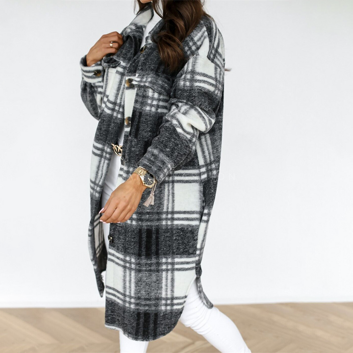 Van Dam | Dames Cozy Geruite Lange Jas